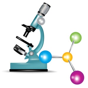 microscope and abstract molecules isolated